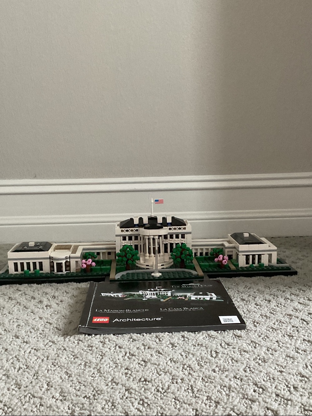 Lego White and Black White House Architecture Display with Green Landscaping